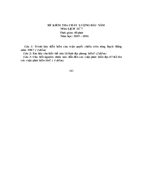 Đề kiểm tra chất lượng đầu năm môn lịch sử 7 thời gian 45 phút năm học 2015 - 2016